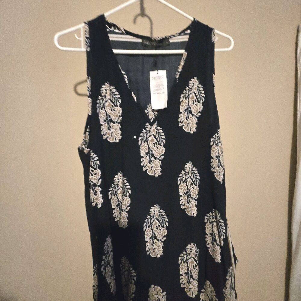 Zanzea Long Maxi Flowing Sleeveless Dress Navy Beige Pockets NWT XL / Fits Med